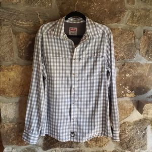 Wrangler Outdoor Series Mens Size Med Green Blue Long Sleeve Button Down Shirt.